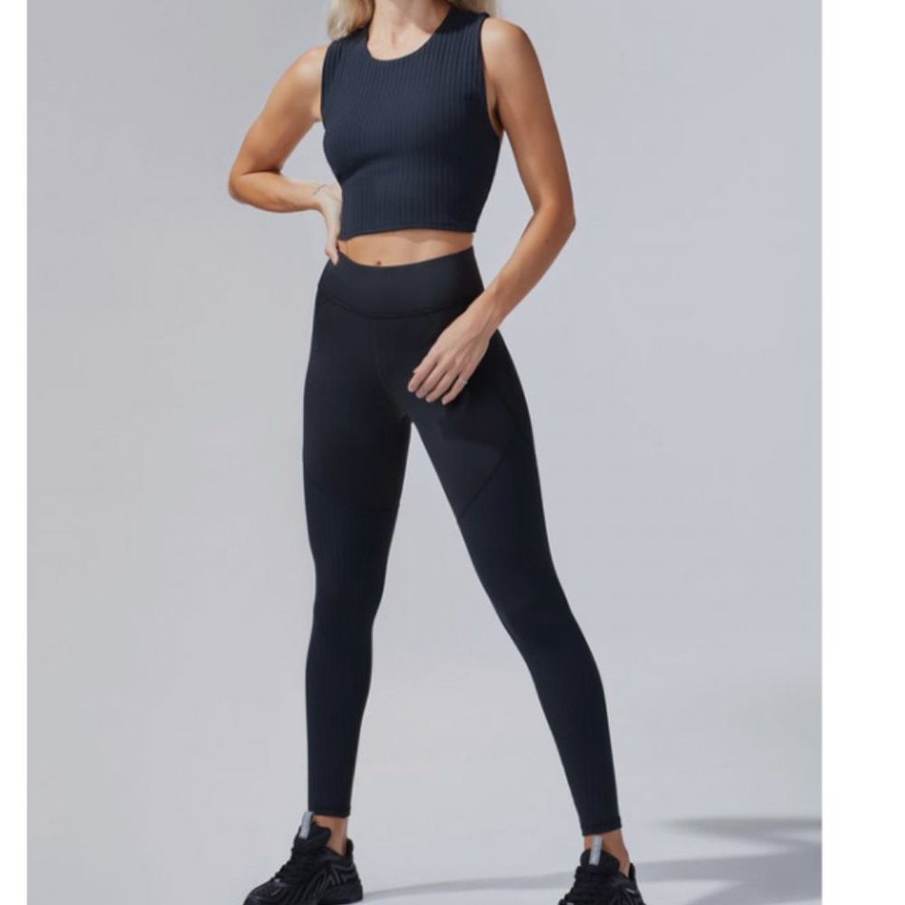 Michi Cadence Mystic Black Ribbed Legging Size Small